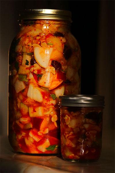 two jars of fruit kimchi