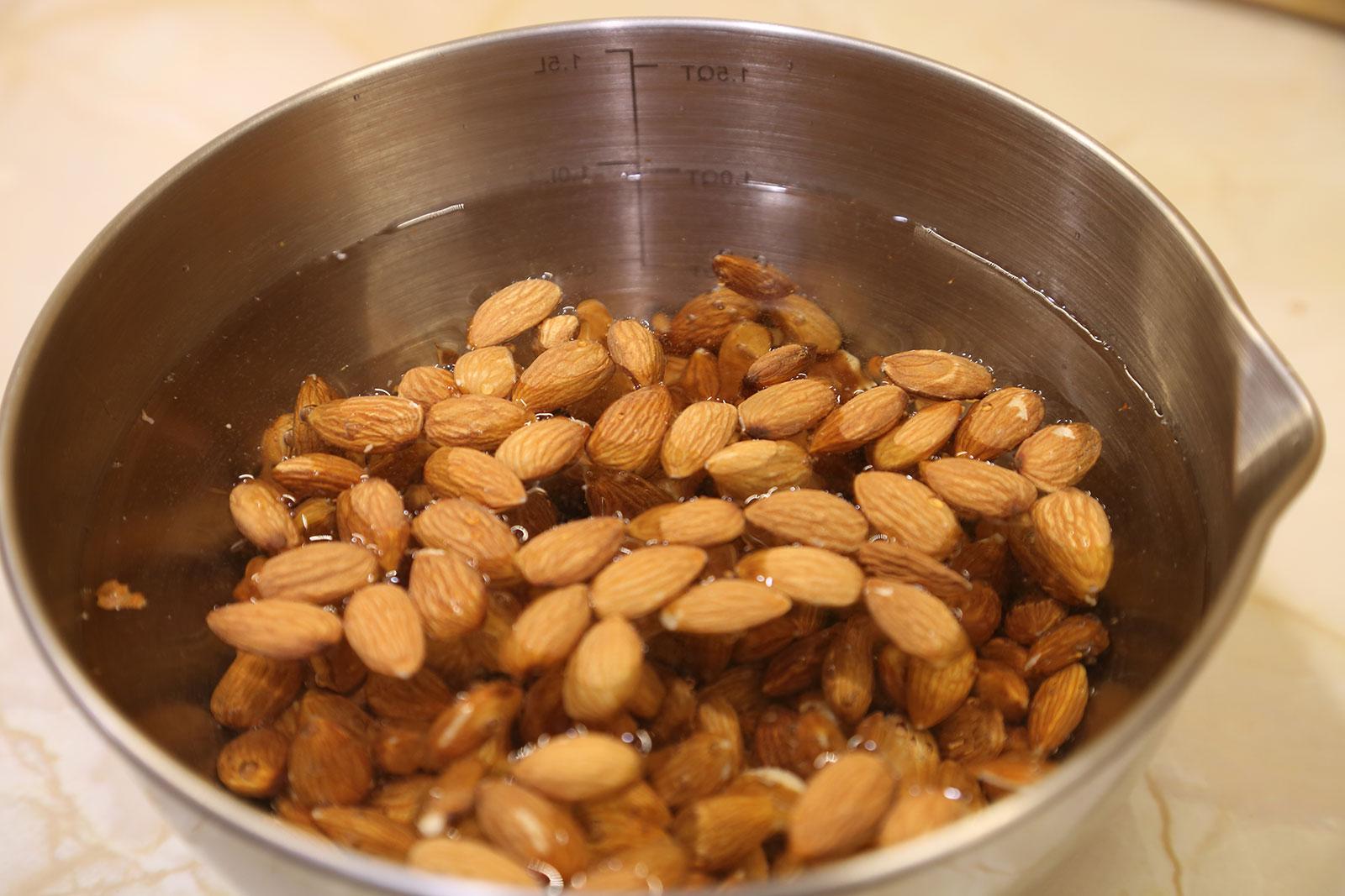 Soak the almonds overnight in a bowl of filtered water.